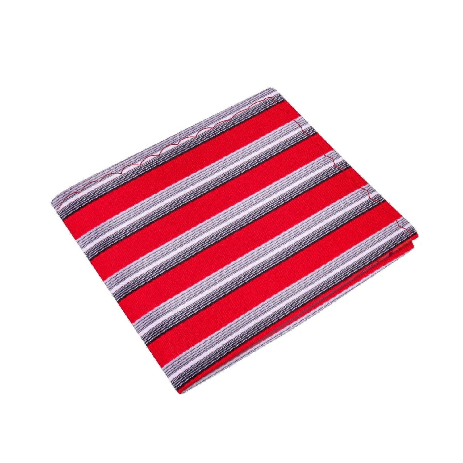A Crimson, Grey Stripe Pattern Silk Pocket Square