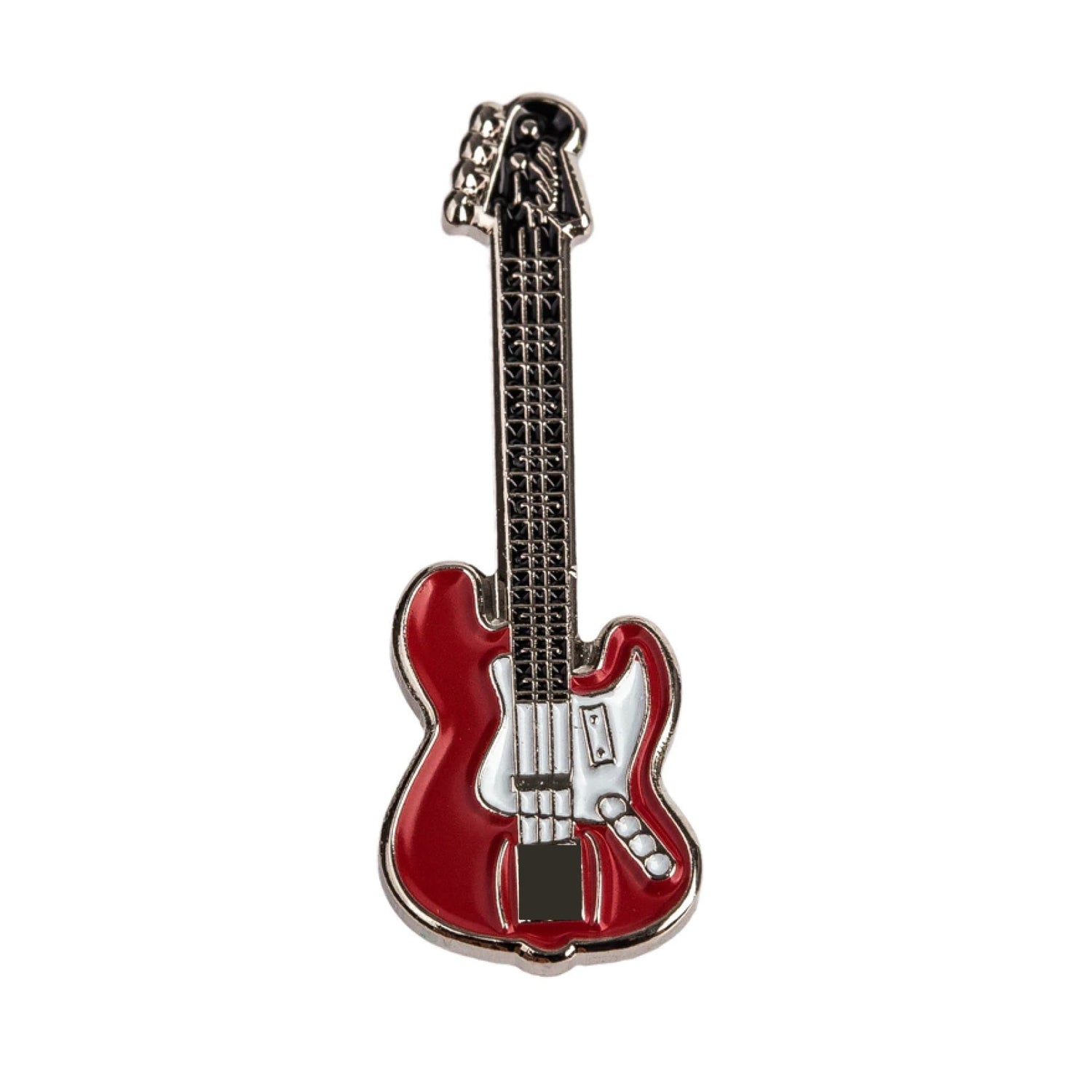 Main View: A Red and Chrome Guitar Lapel Pin
