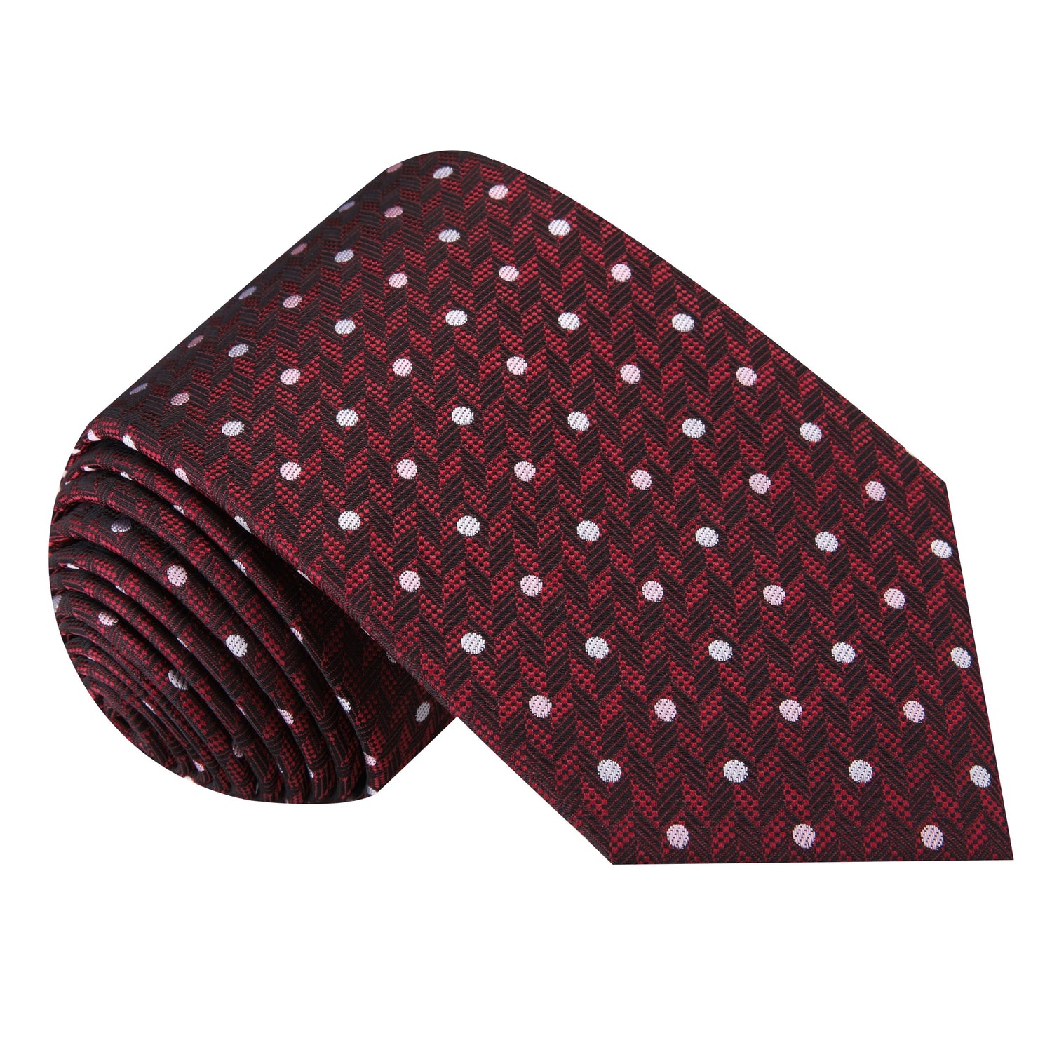 Deep Red Herringbone with Dots Silk Necktie  
