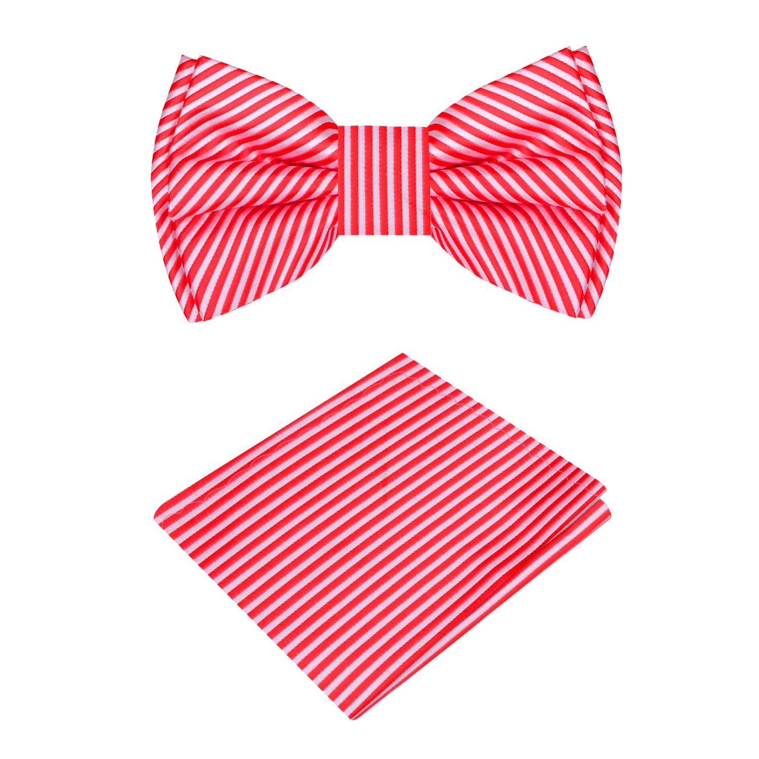 Red, White Pinstripe Bow Tie and Pocket Square