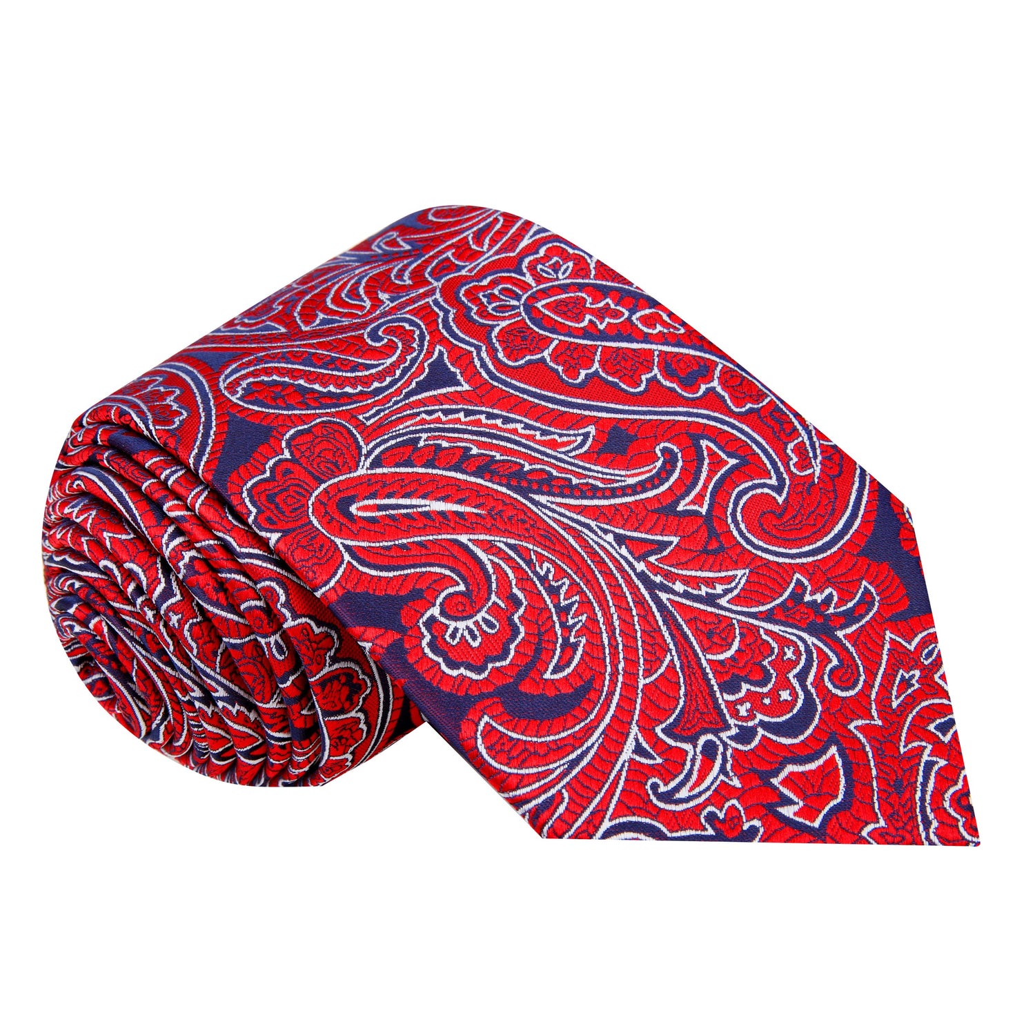 A Red, Dark Blue Paisley Pattern Silk Necktie