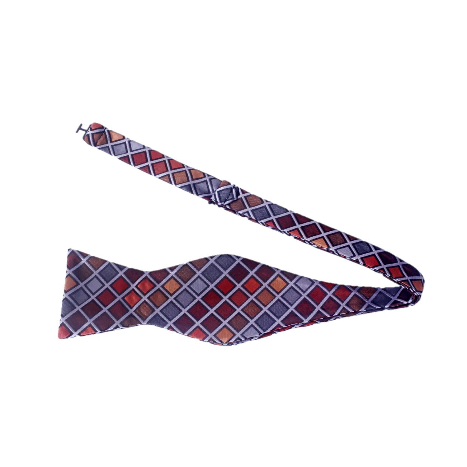 Untied: A Red, Orange, Grey Geometric Diamonds Pattern Silk Self Tie Bow Tie