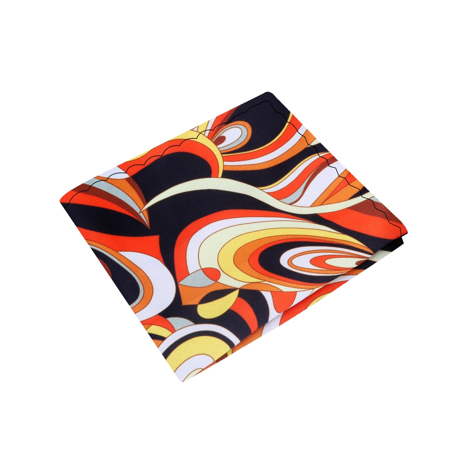 A Black, Orange, White Abstract Pattern Silk Pocket Square