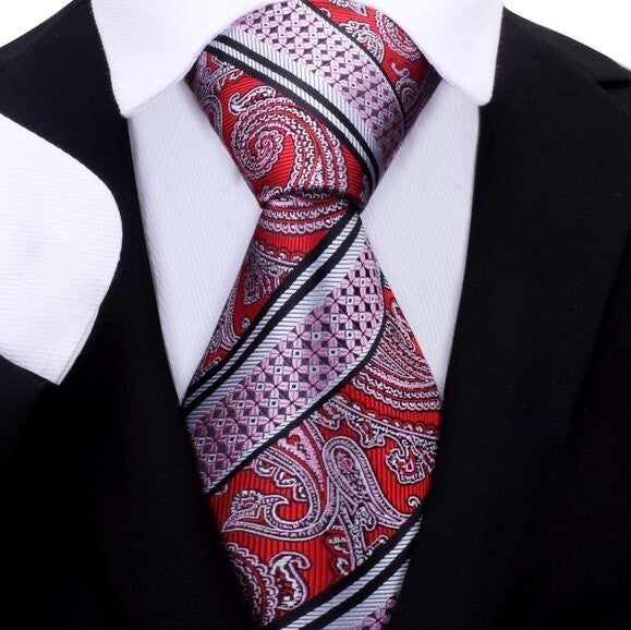 A Red, Black Paisley Pattern Silk Necktie