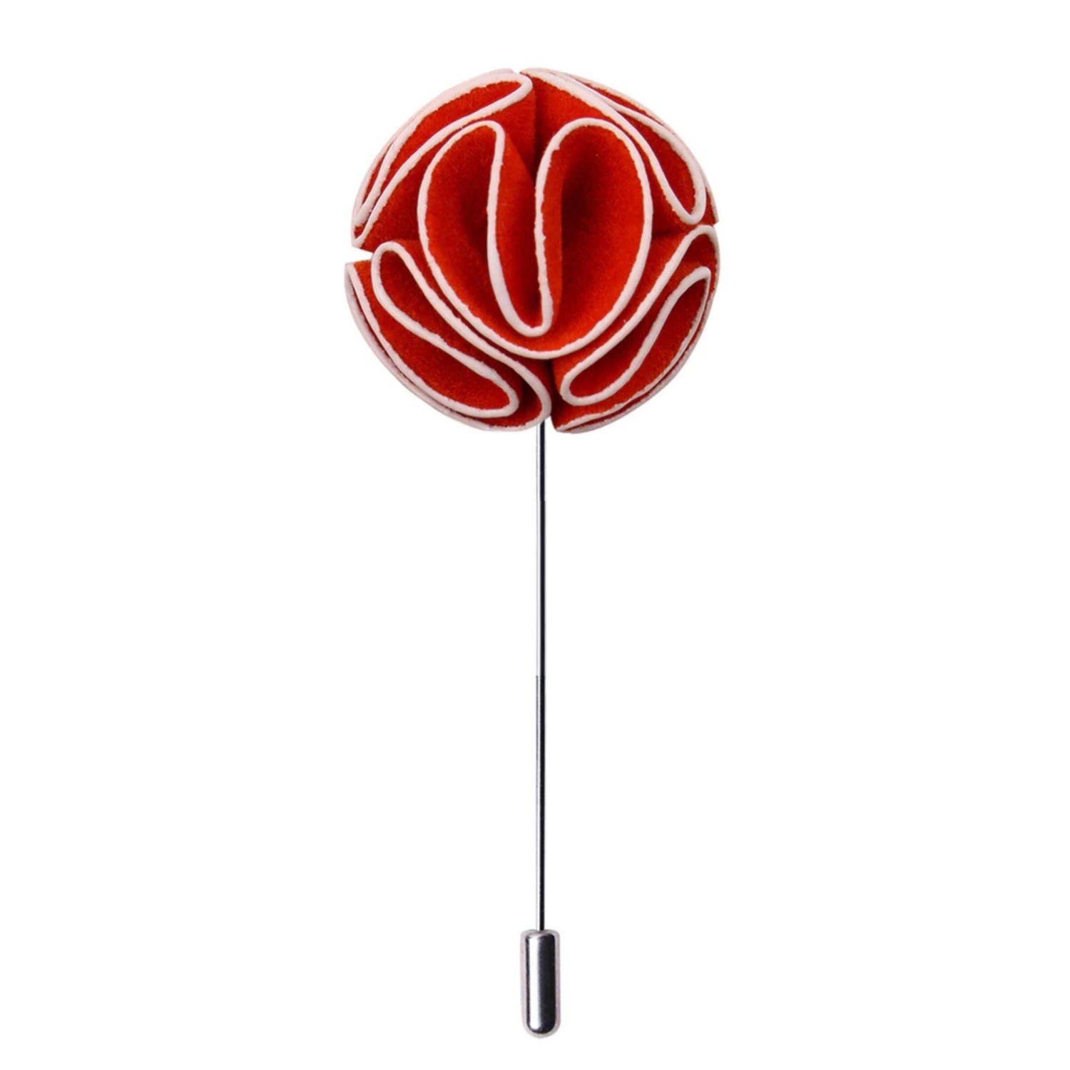 Main View: A Red, White Leafy Petal Flower Shaped Lapel Pin||Red, White