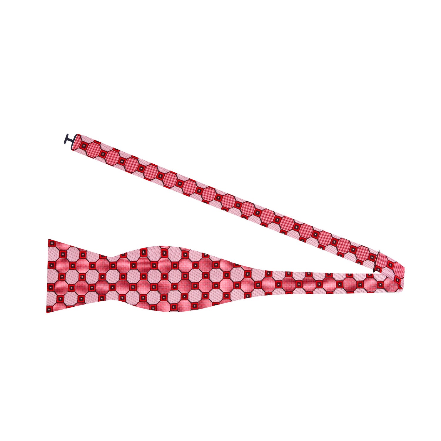 A Red, Pink Geometric Pattern Silk Self Tie Bow Tie Untied