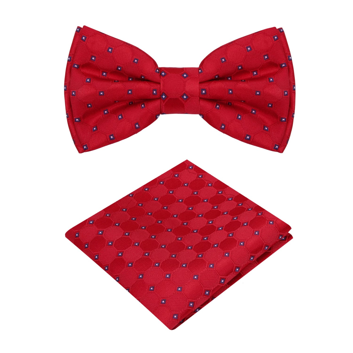 Red Geometric Bow Tie and Pocket Square