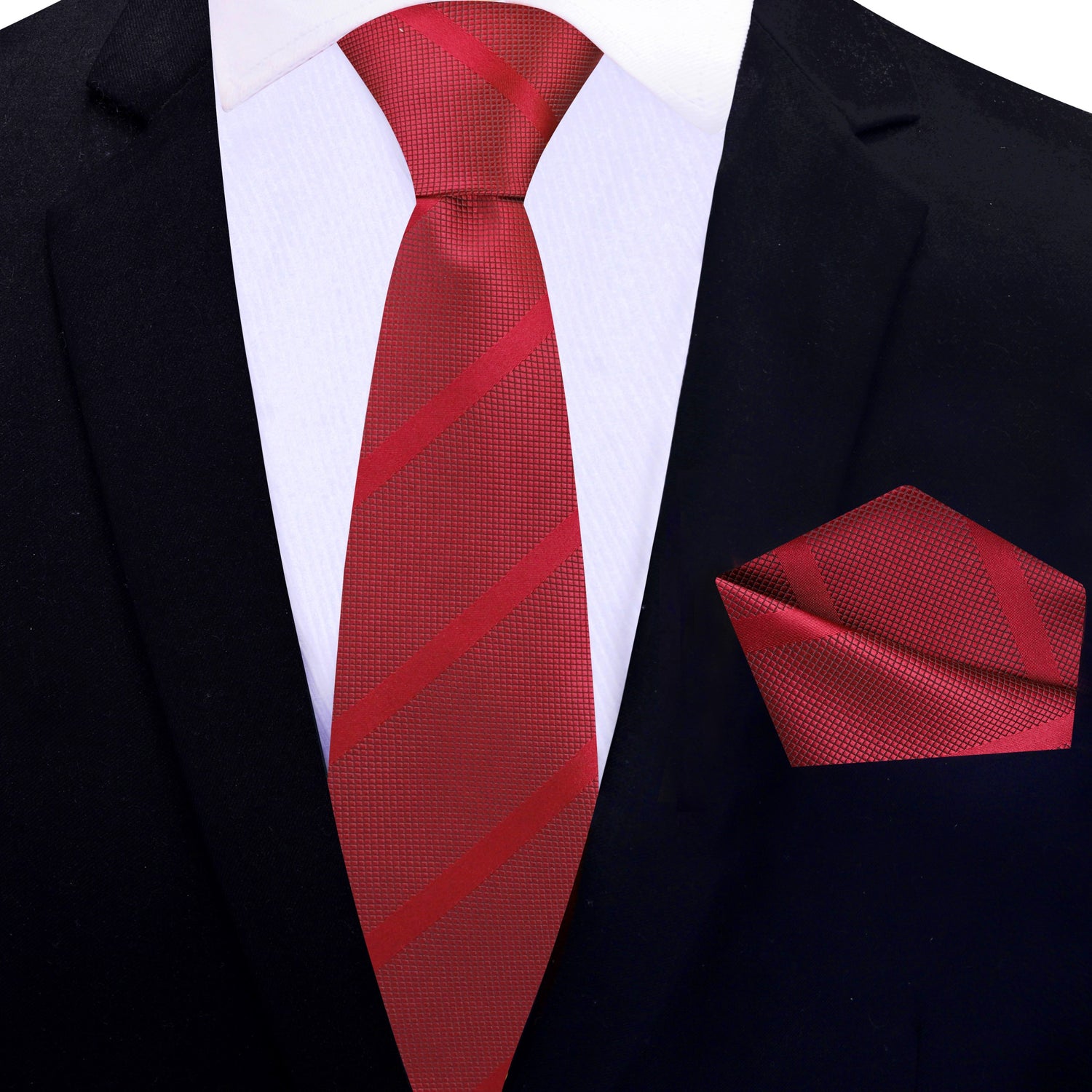 Thin Tie: Scarlet Red Stripe Tie and Pocket Square