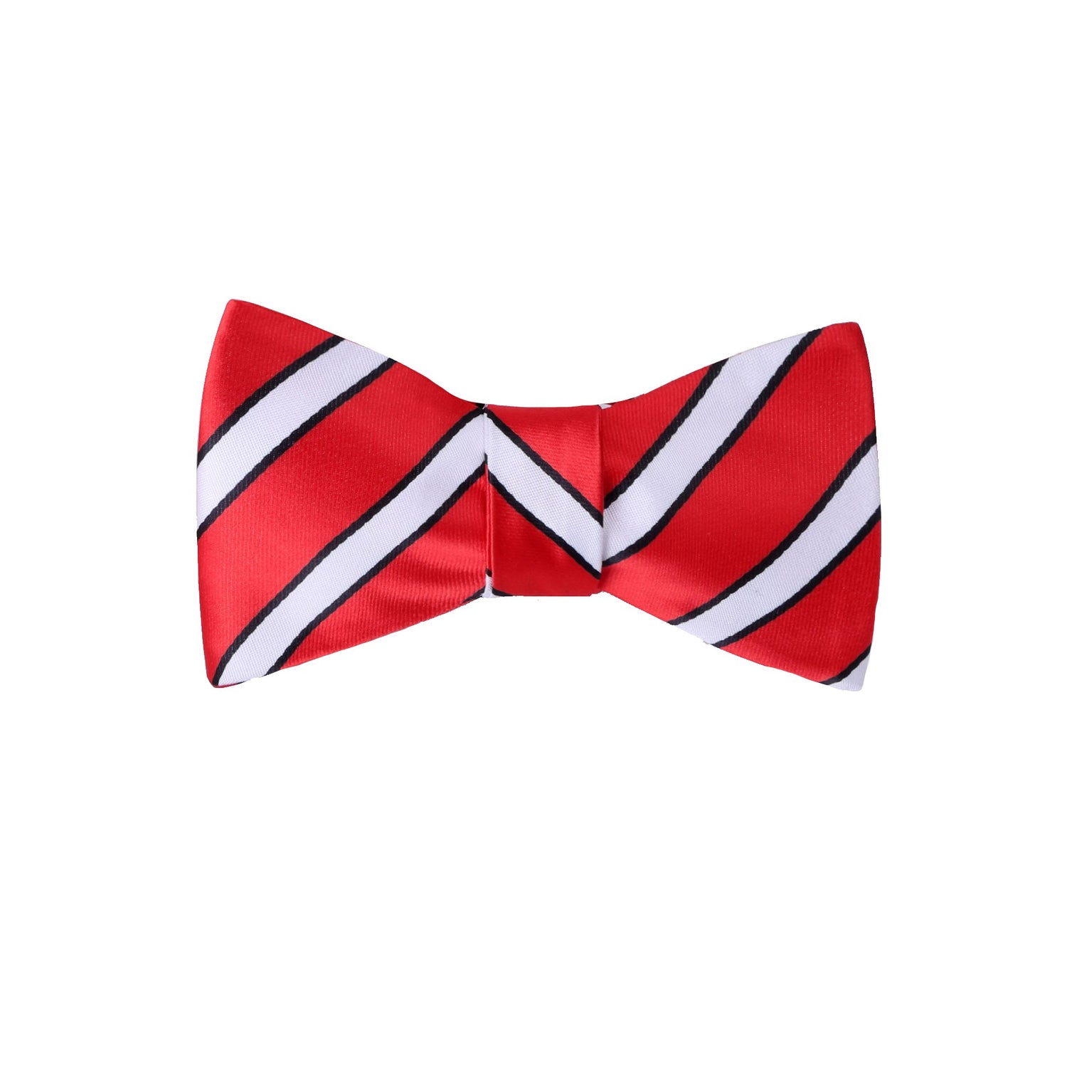 A Red, White, Black Stripe Pattern Silk Self Tie Bow Tie 