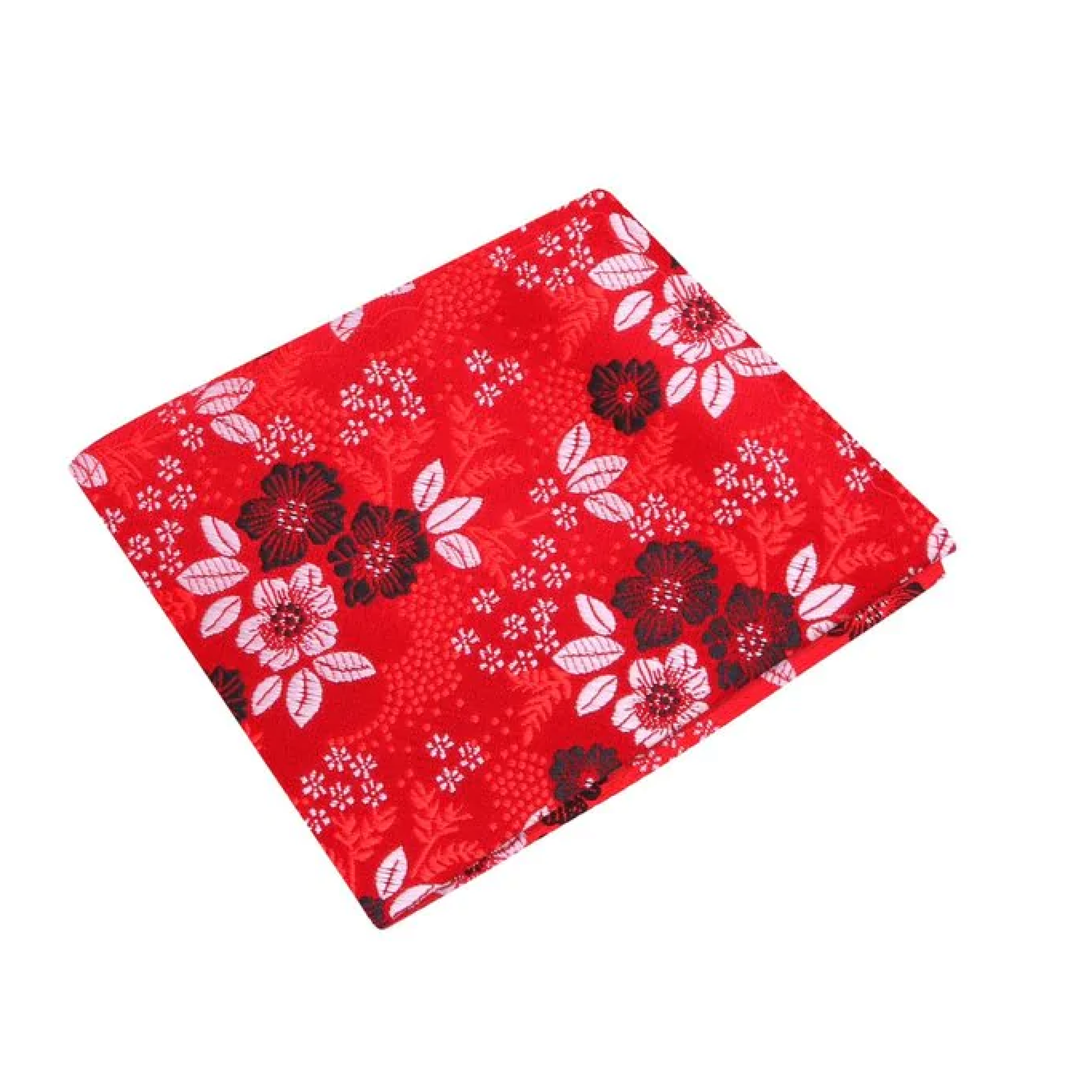 A Red, Black, White Detailed Flowers Pattern Silk Pocket Square