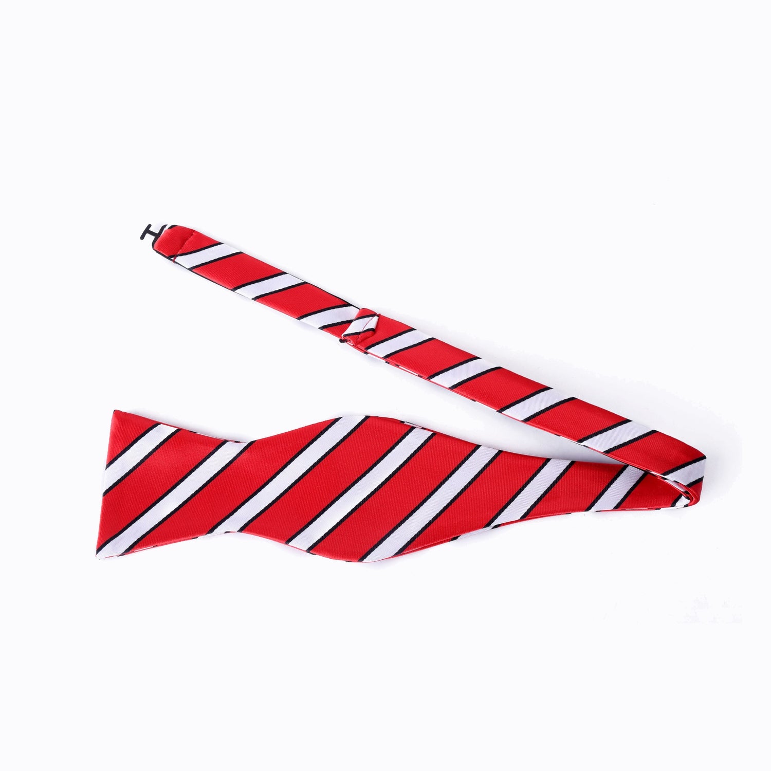 Self-Tie: A Red, White, Black Stripe Pattern Silk Self Tie Bow Tie