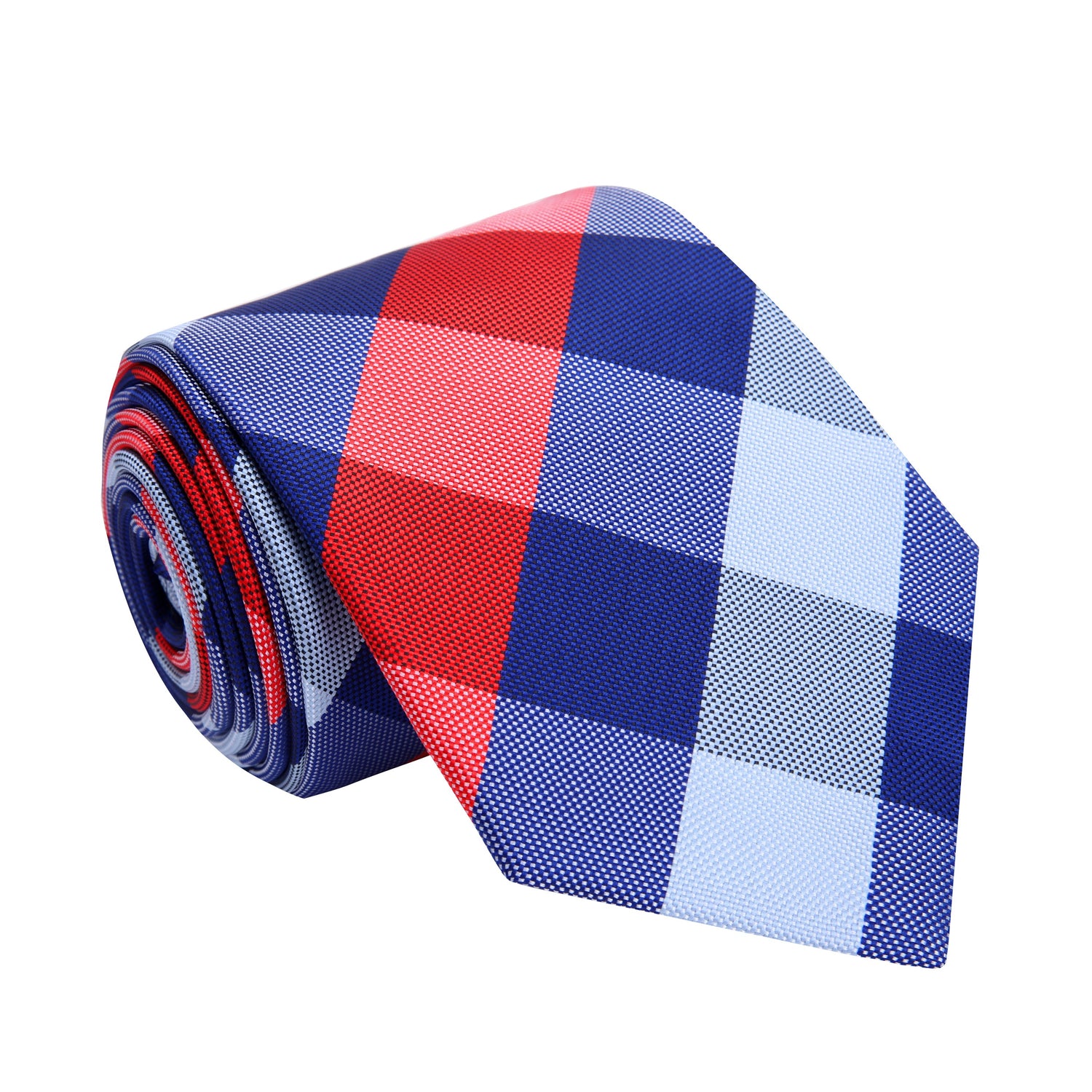 A Red, White, Blue Plaid Pattern Silk Necktie