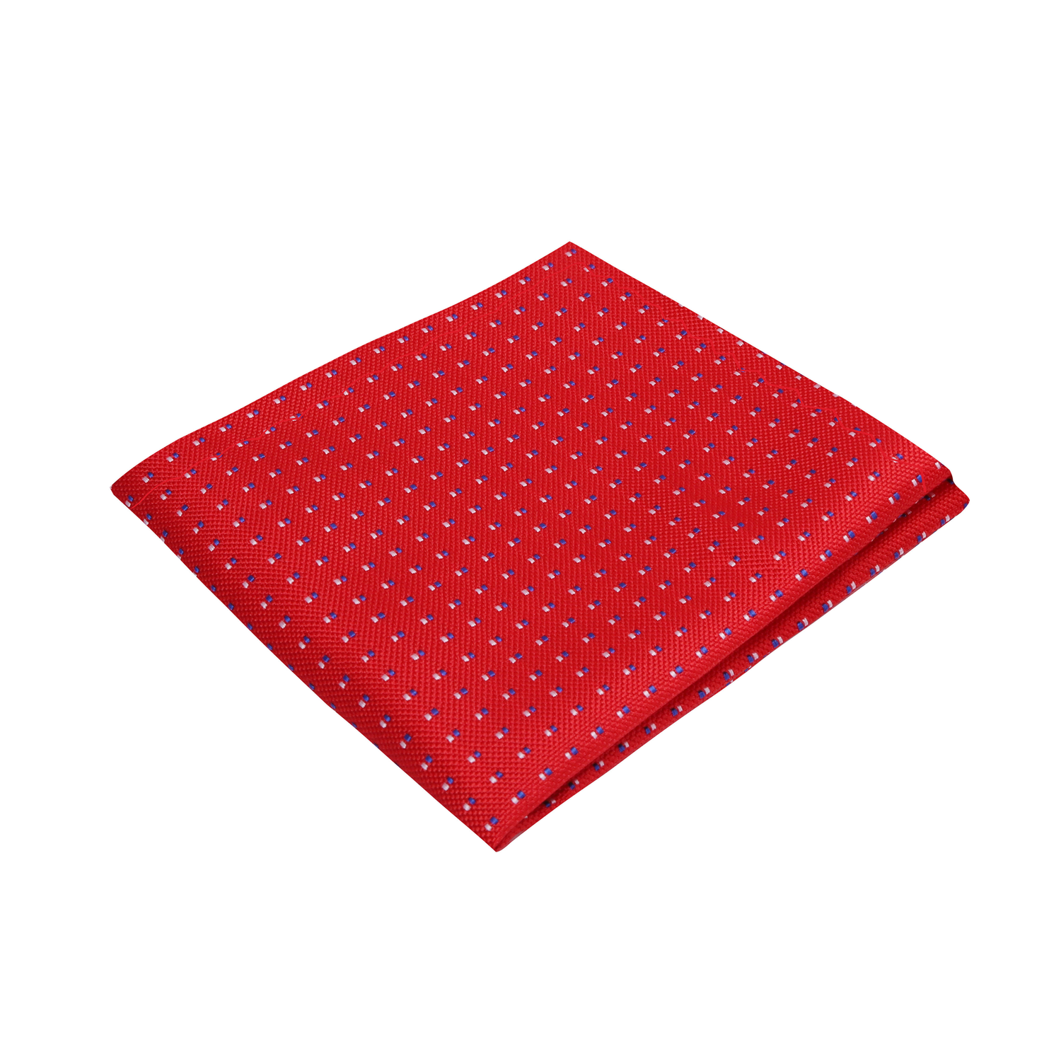 A Red, White, Blue Polka Pattern Silk Pocket Square