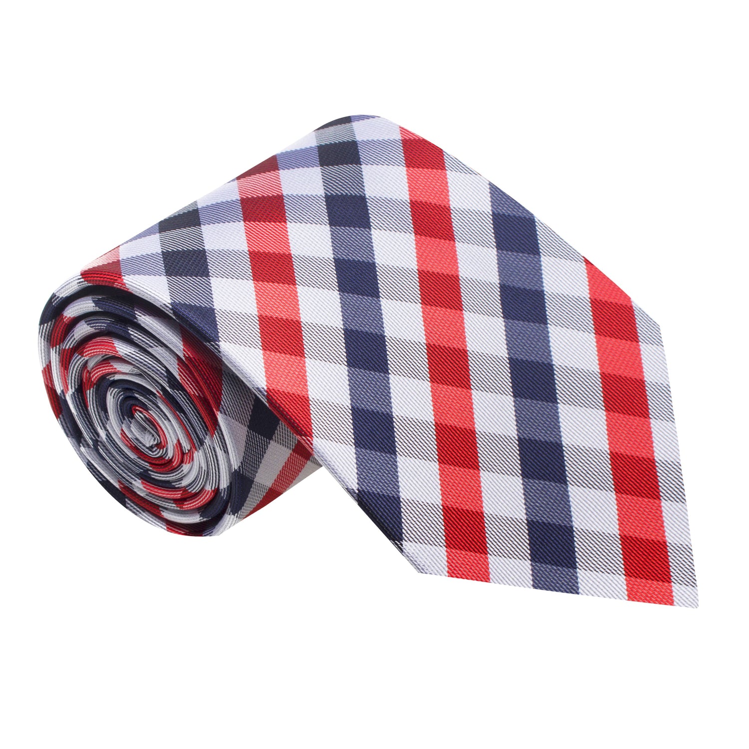 A Red, White, Blue Small Geometric Checker Pattern Silk Necktie 