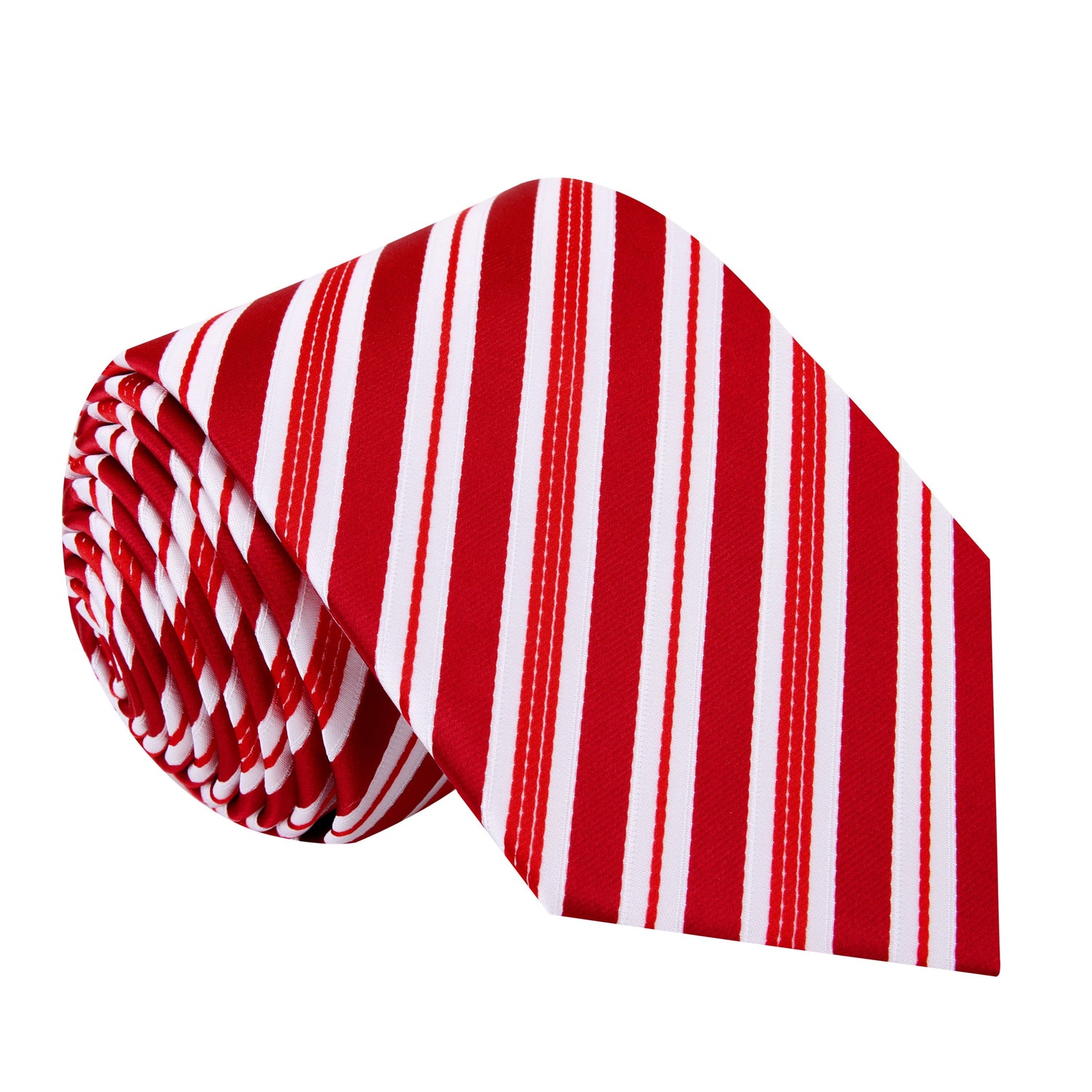 A White, Red Stripe Pattern Silk Necktie 