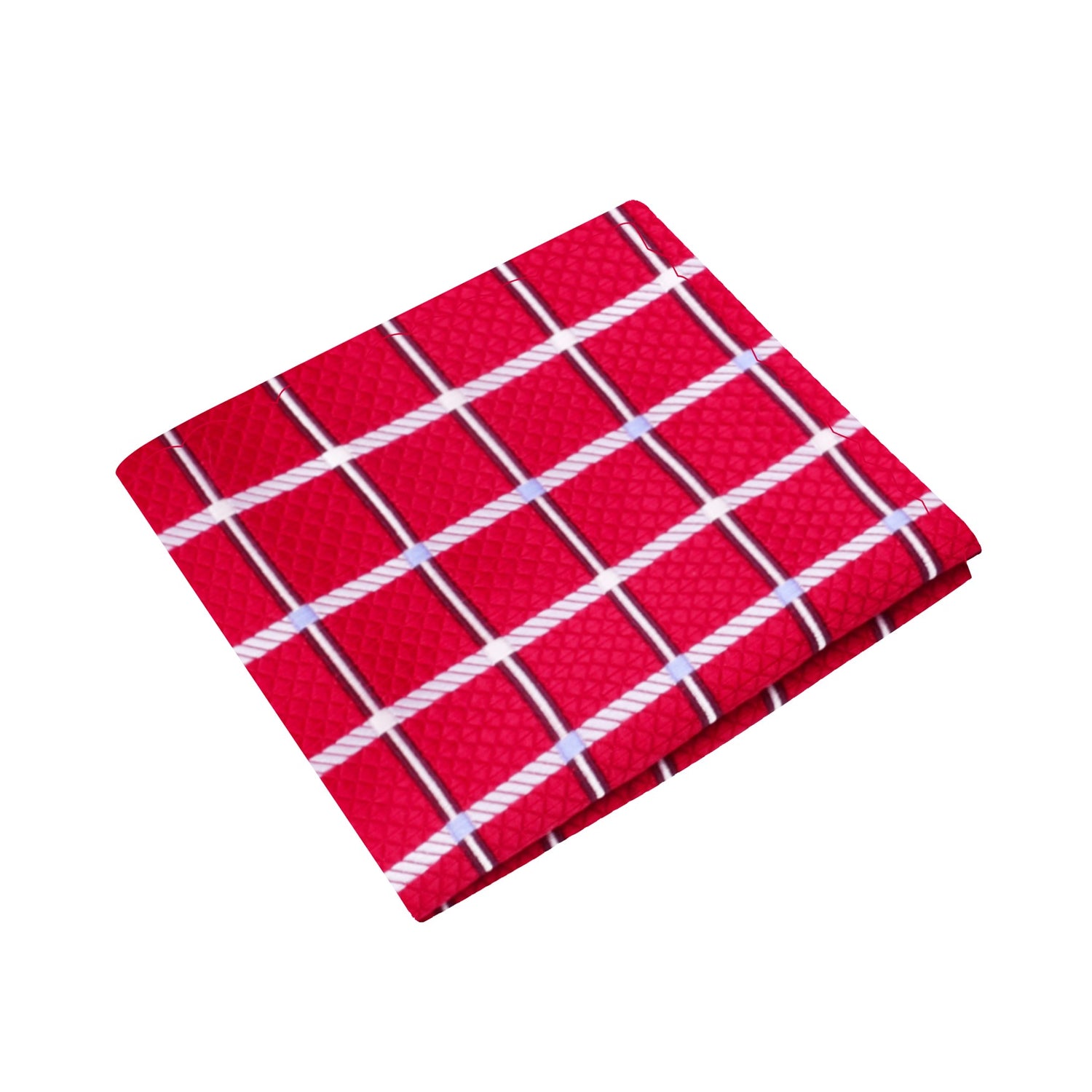 A Red, White Geometric Diamonds Pattern Silk Pocket Square