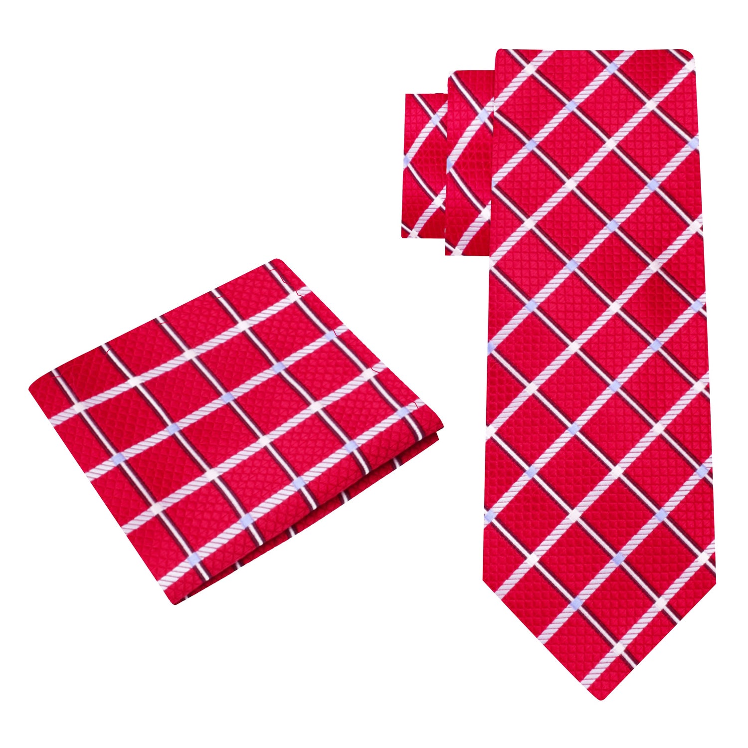 Alt View: Red Geometric Tie and Pocket Square