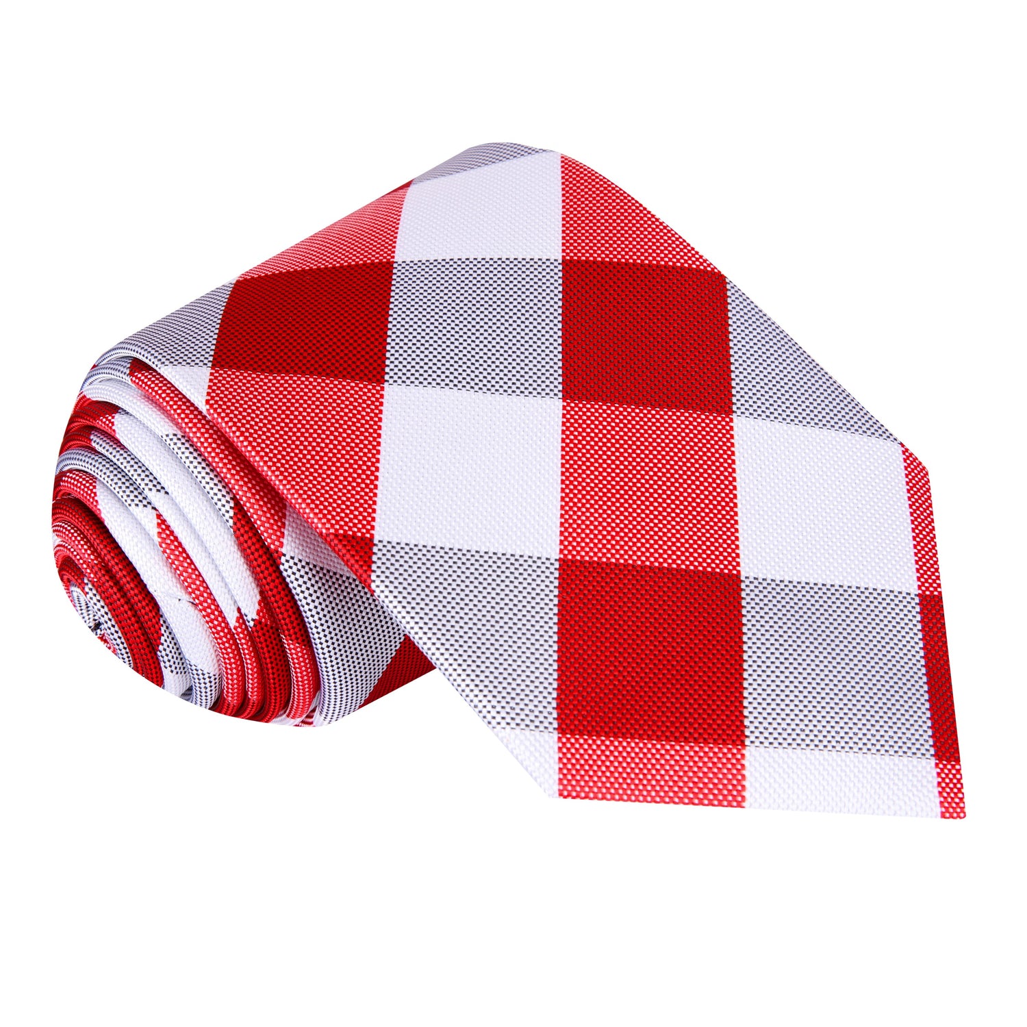 A Red, White Plaid Pattern Silk Necktie 