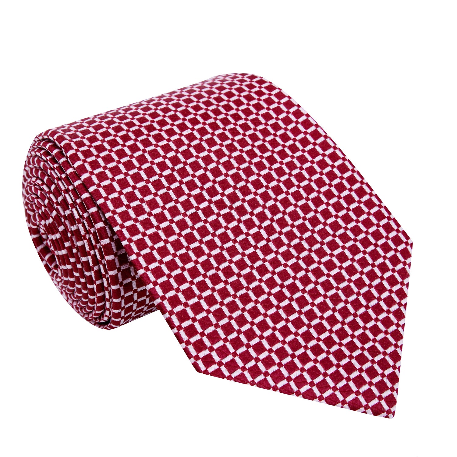 A Red, White Small Geometric Check Pattern Silk Necktie