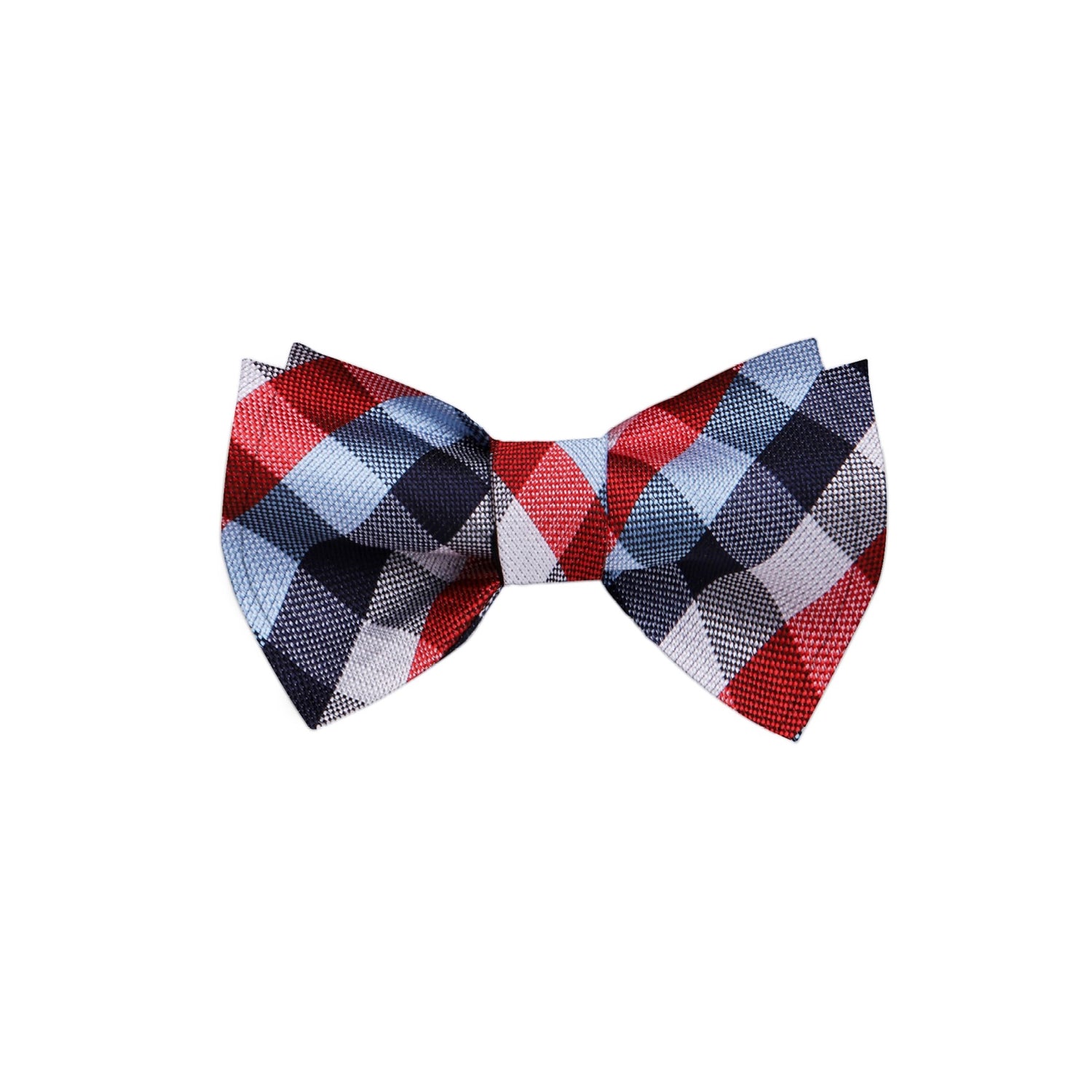 A Red, White, Blue Geometric Check Pattern Silk Self Tie Bow Tie 