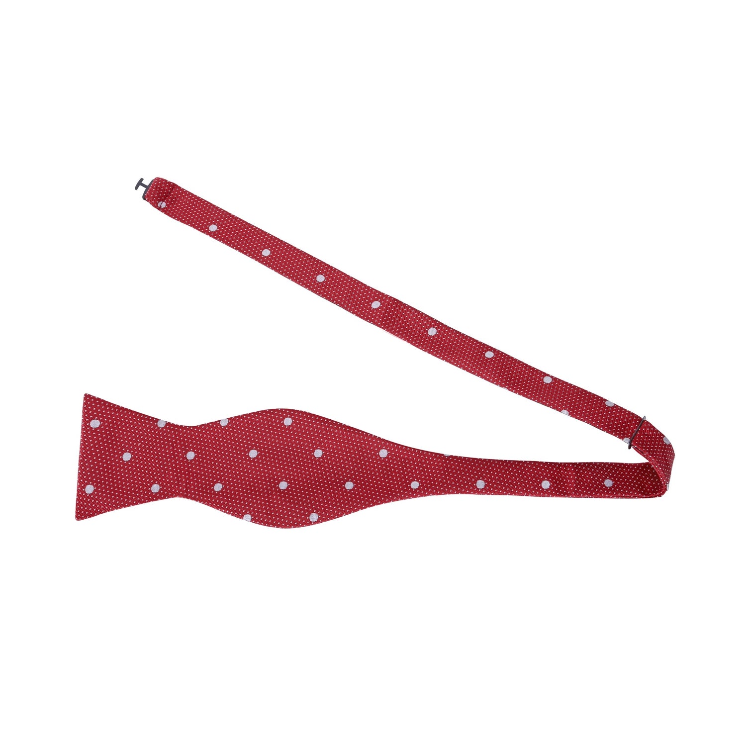 A Red, White Polka Dot Pattern Self Tie Bow Tie Untied