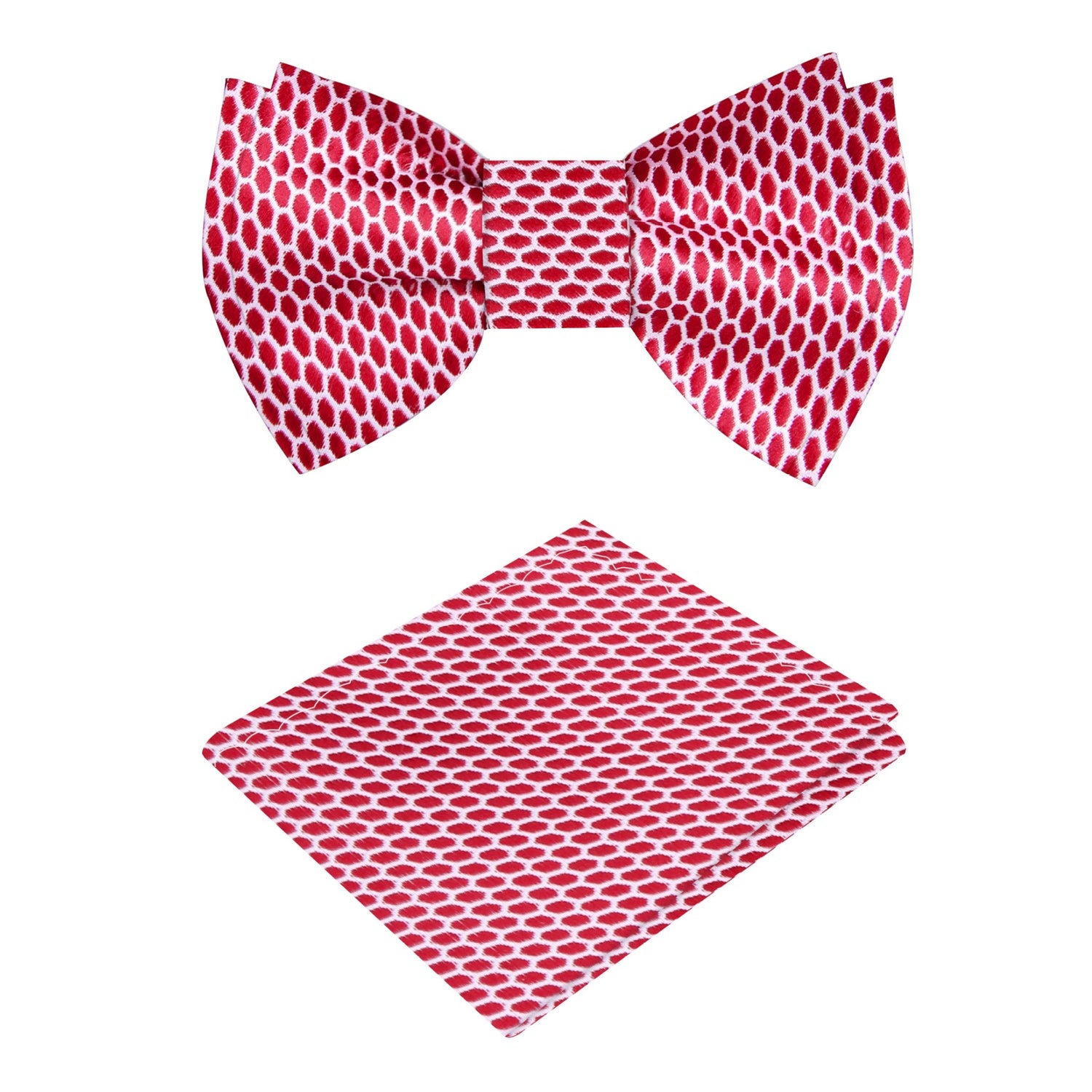 Red, White Geometric Bow Tie and Pocket Square