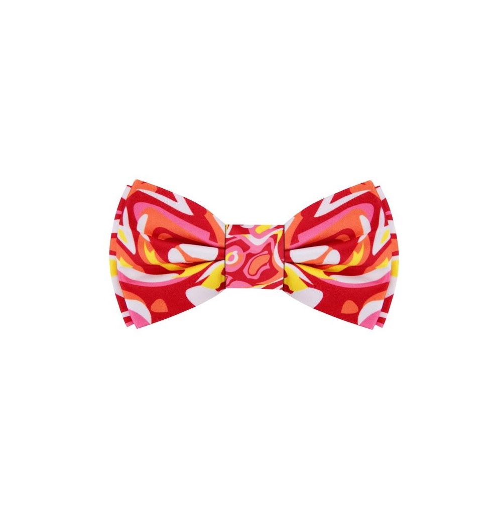 A Red, Yellow, White, Pink, Orange Abstract Bow Tie