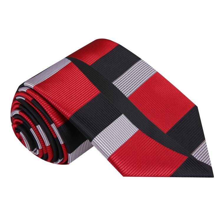 Red, black and silver abstract necktie.