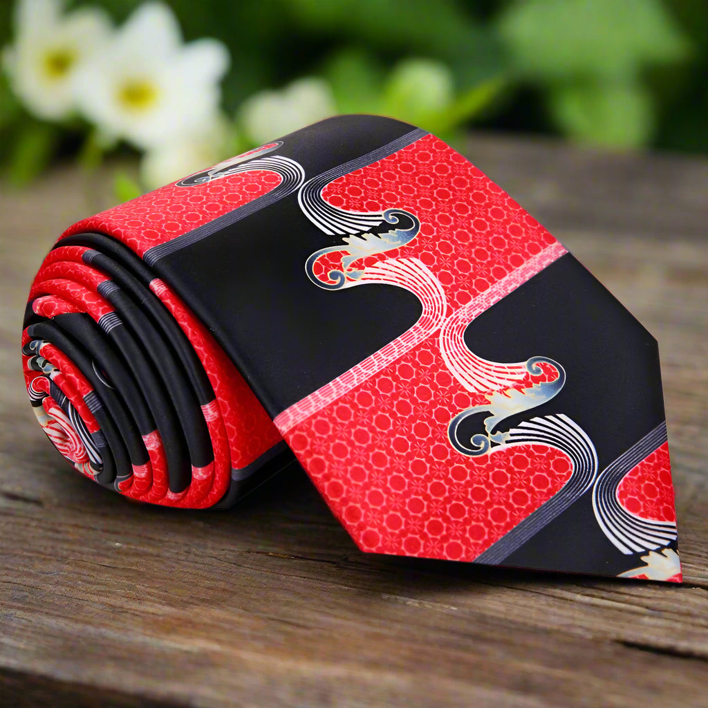 Red, Black Abstract Tie