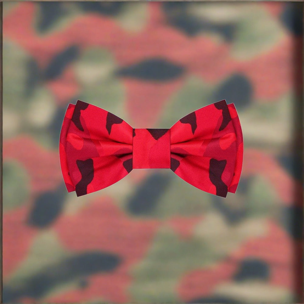 A Red, Light Red, Black Color Fleck Camouflage Pattern Silk Bow Tie||Red