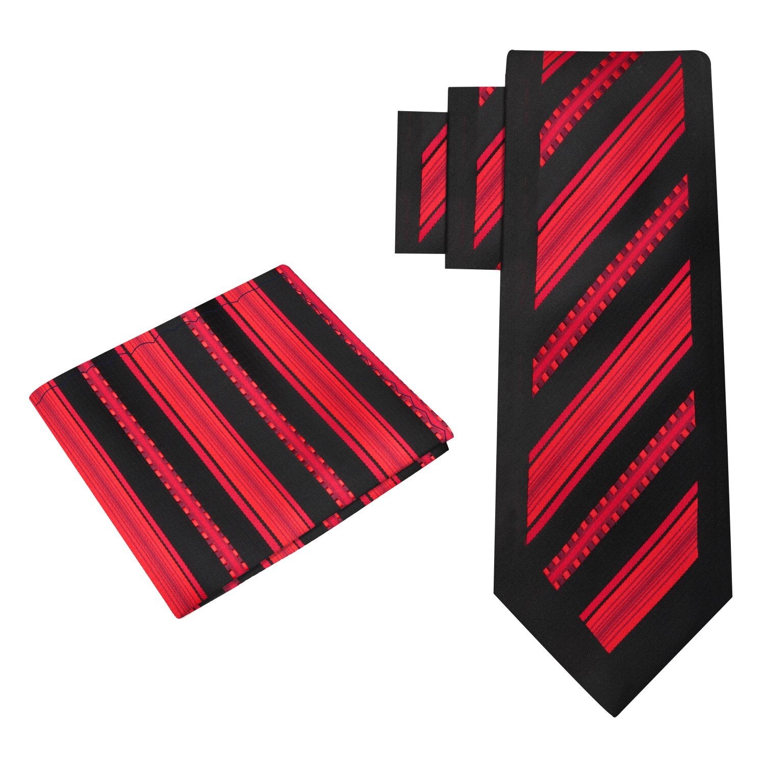 Alt View: Black, Red Stripe Tie and Pocket Square