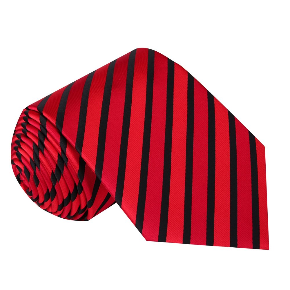 A Red And Black Striped Pattern Silk Necktie  