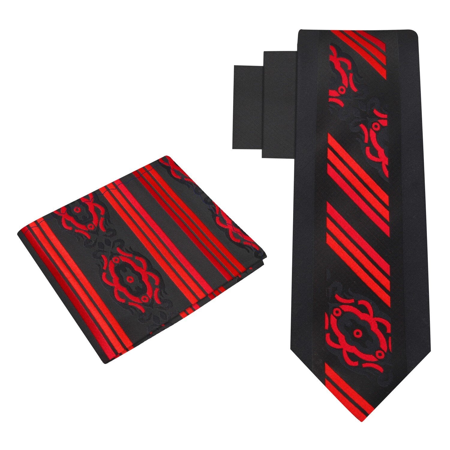 Alt View: Black Red Scarab Tie and Pocket Square