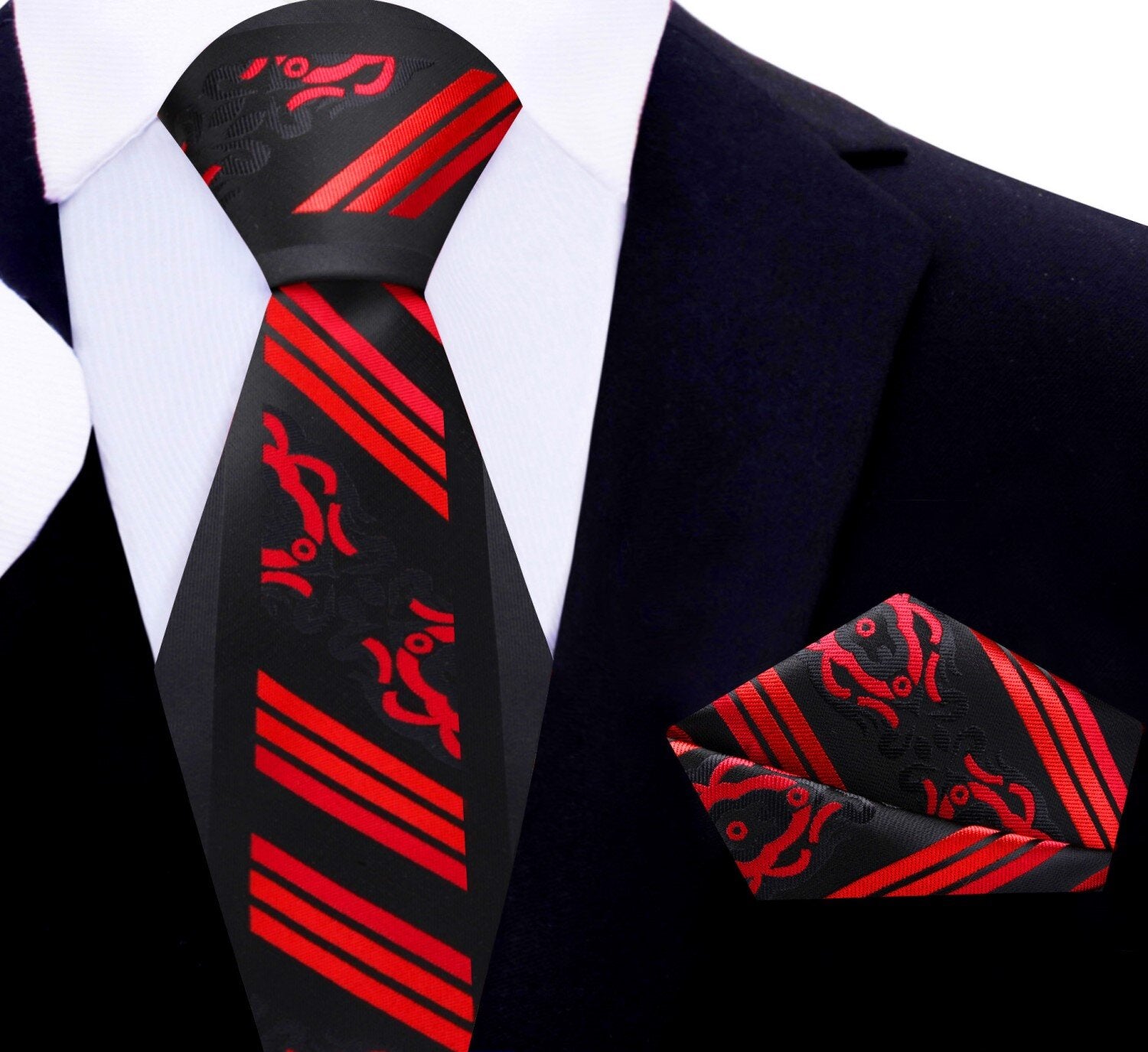 Main View: Black Red Scarab Tie and Pocket Square