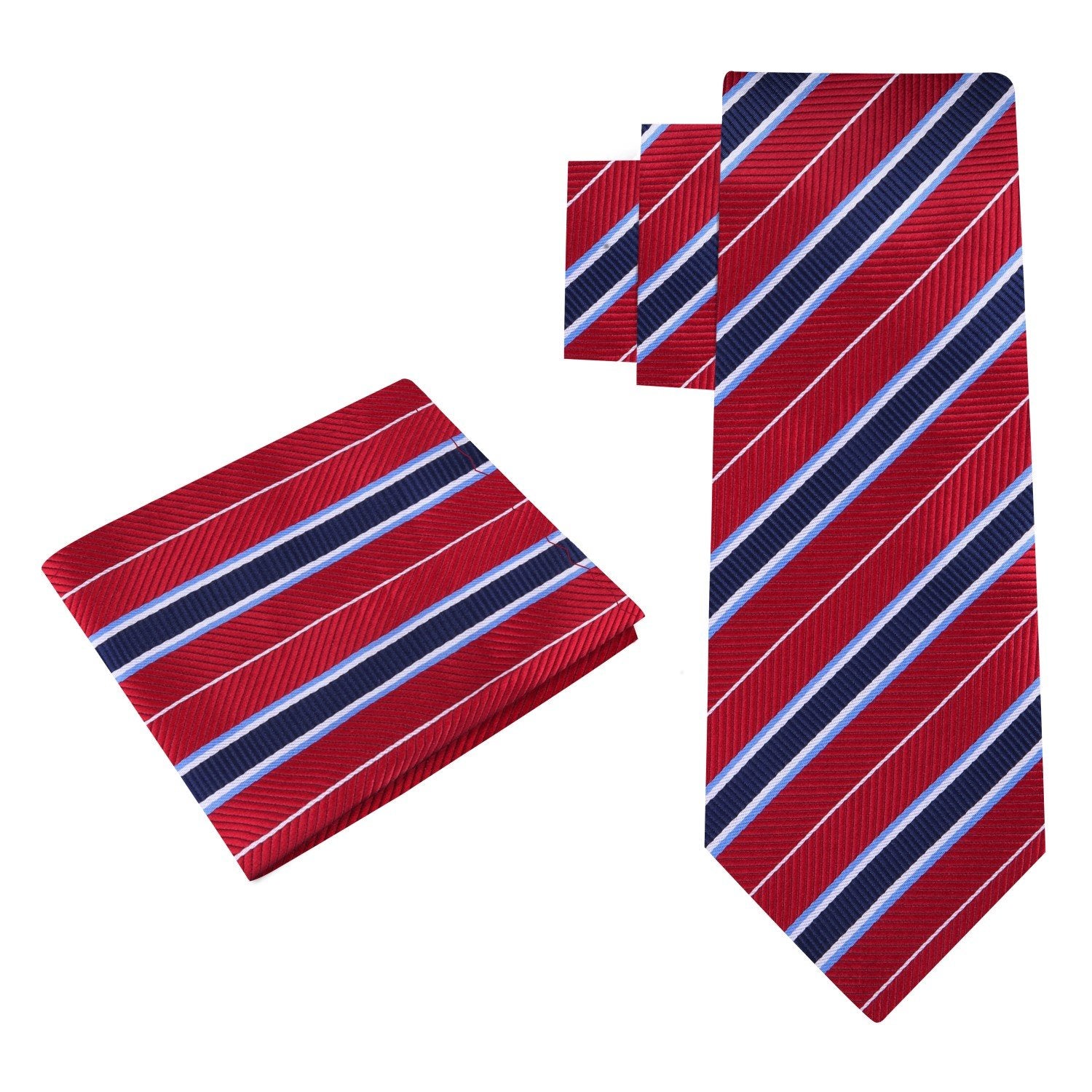 Alt View: Red, Blue, White Stripe Tie and Pocket Square