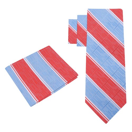Alt View: Red Blue Stripe Tie and Pocket Square