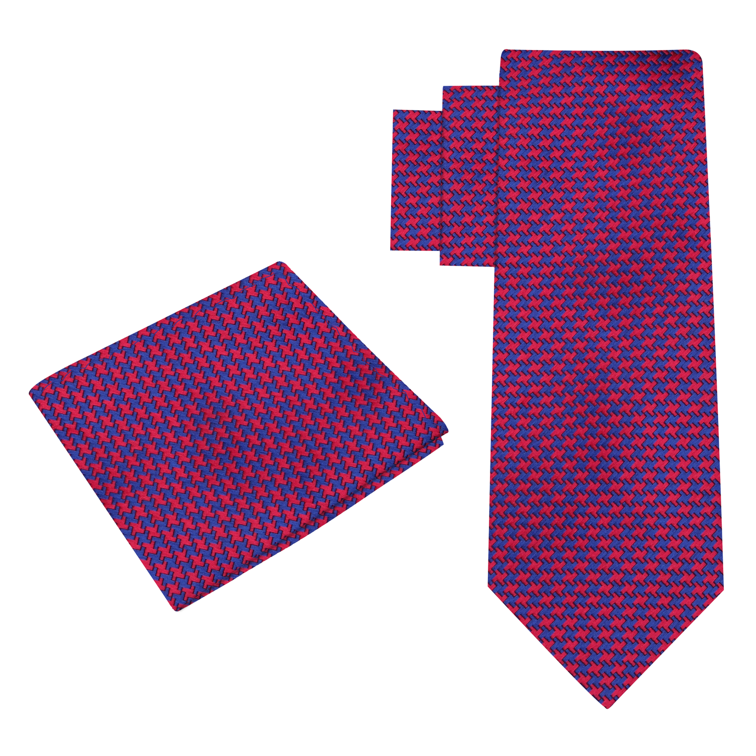 Alt view: Red, Blue Hounds Tooth Tie and Square