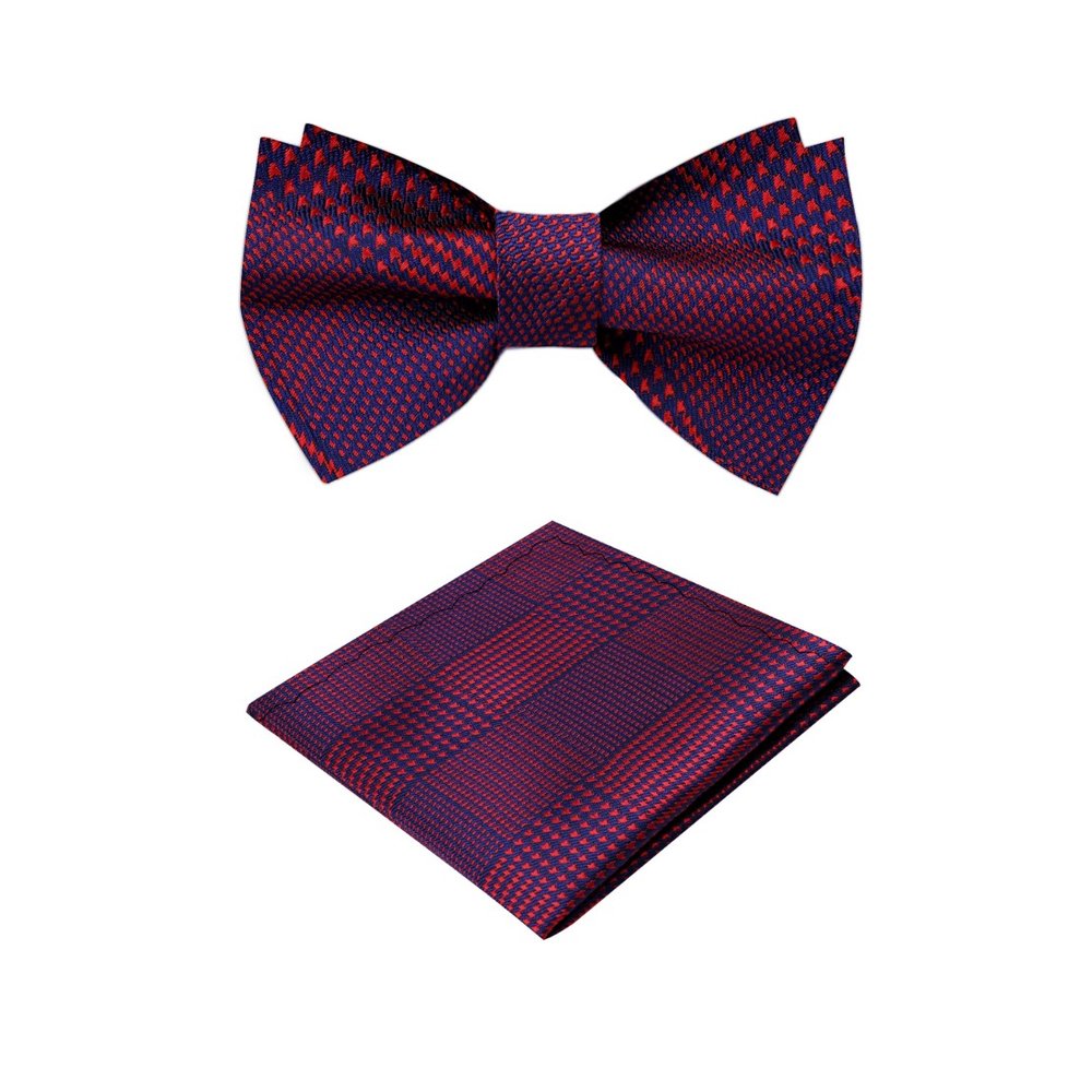 Red Blue Geometric Bow tie and pocket Square||Showstopping Red/Knight Blue
