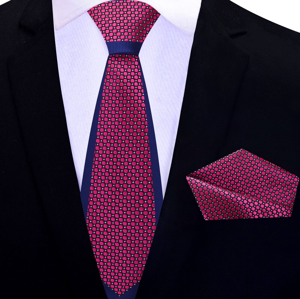 Thin Red, Blue Necktie and handkerchief