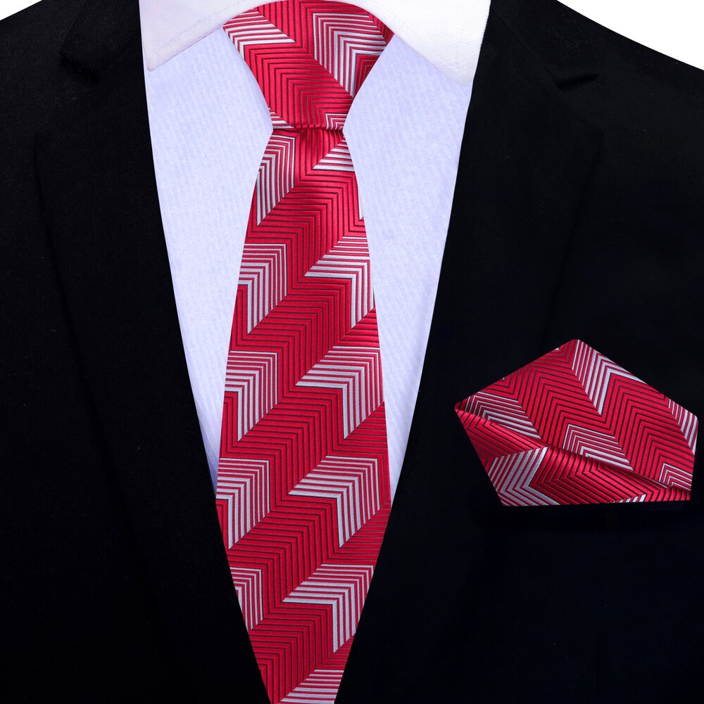 Thin Tie: Red Boost Tie and Pocket Square||Red