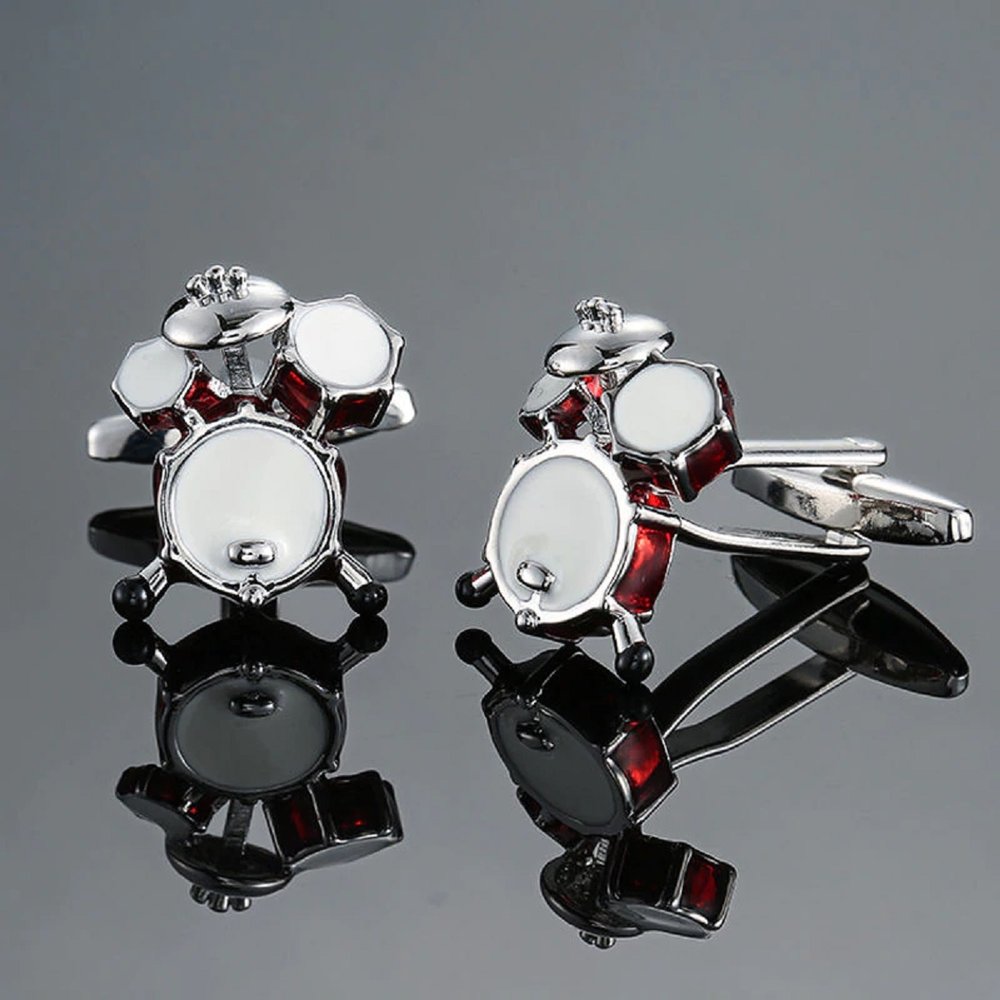 A Red, White, Chrome Color Drum Shape Cuff-links