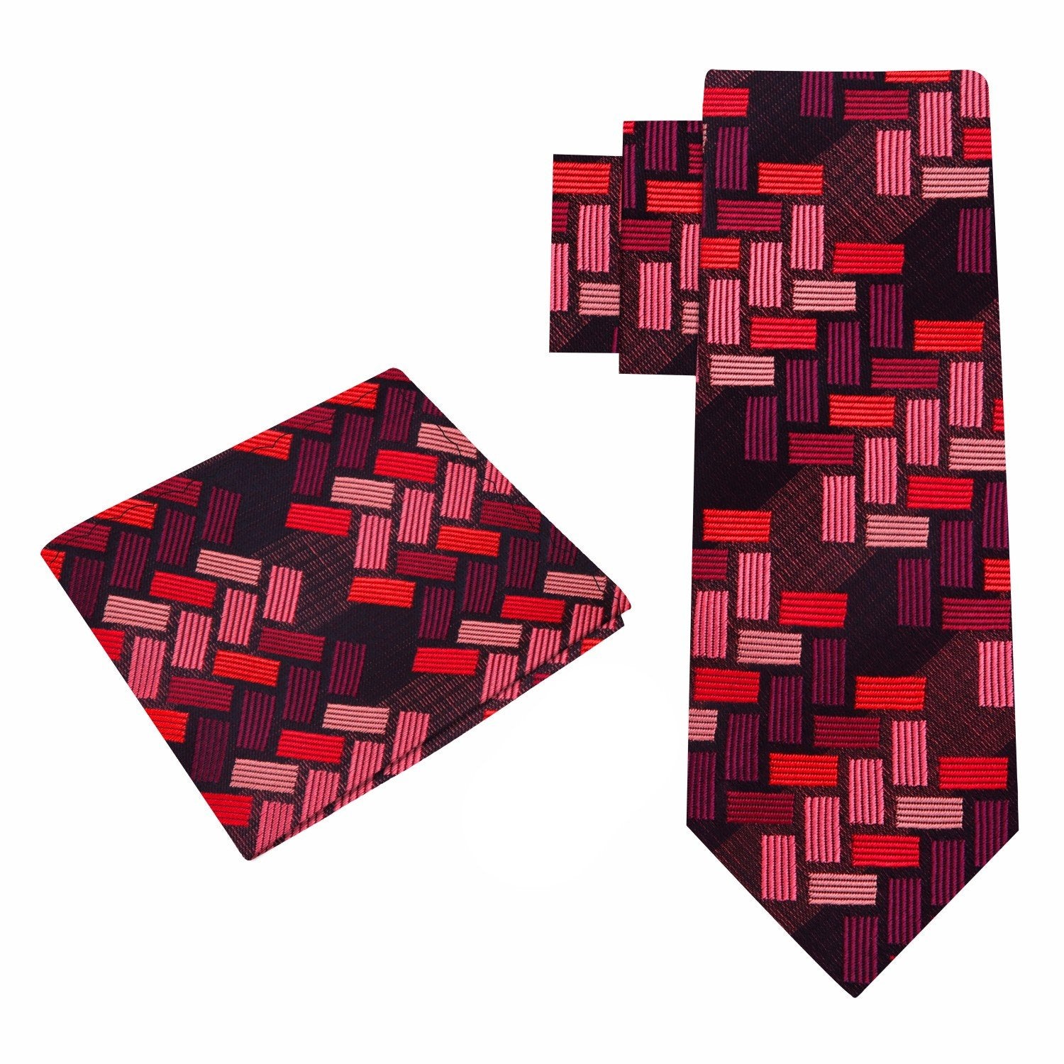 Alt View: Shades of Red Blocks Tie and Pocket Square