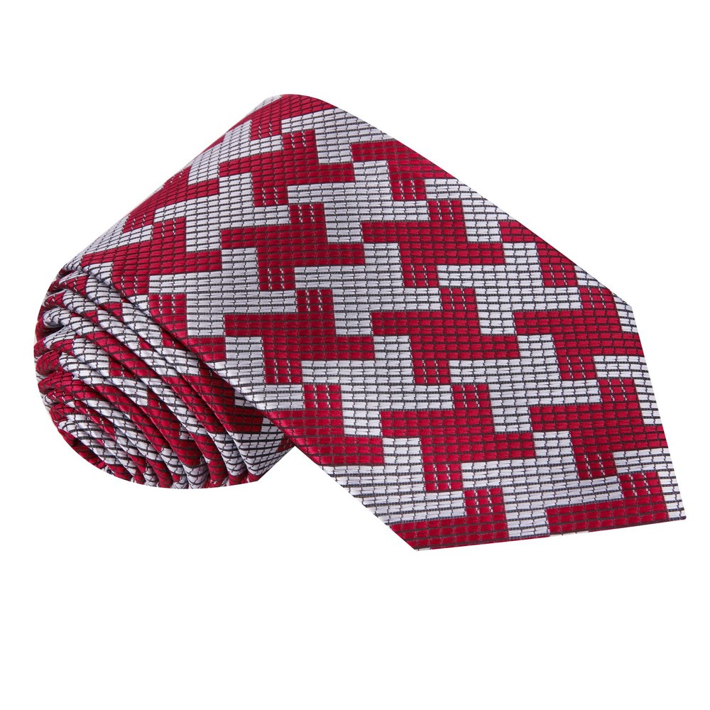 Red, Grey Big Hounds-tooth Tie  ||Red, Grey