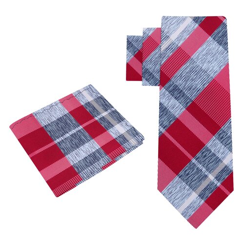 Alt view: Red, Blue Plaid Tie and Pocket Square