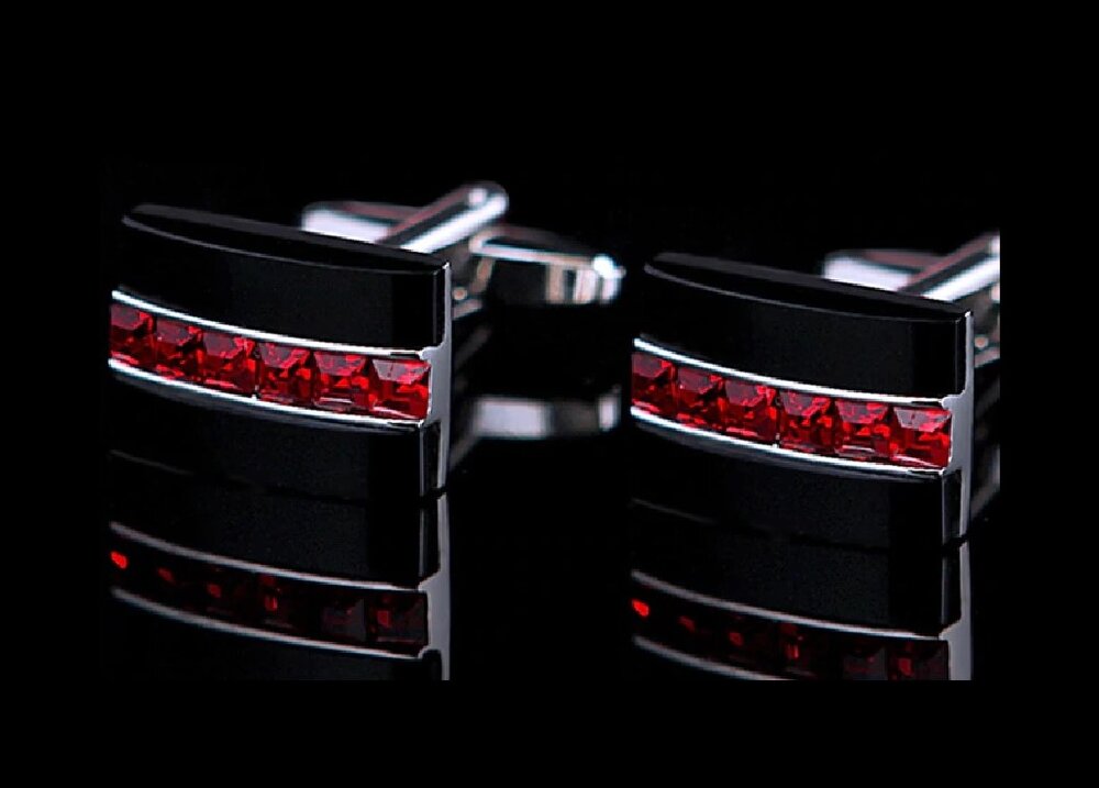 A Black with Red Gemstones Cuff-links