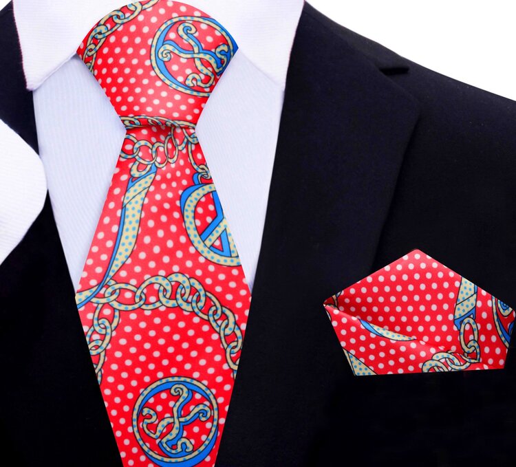 Main View: red peace tie and square
