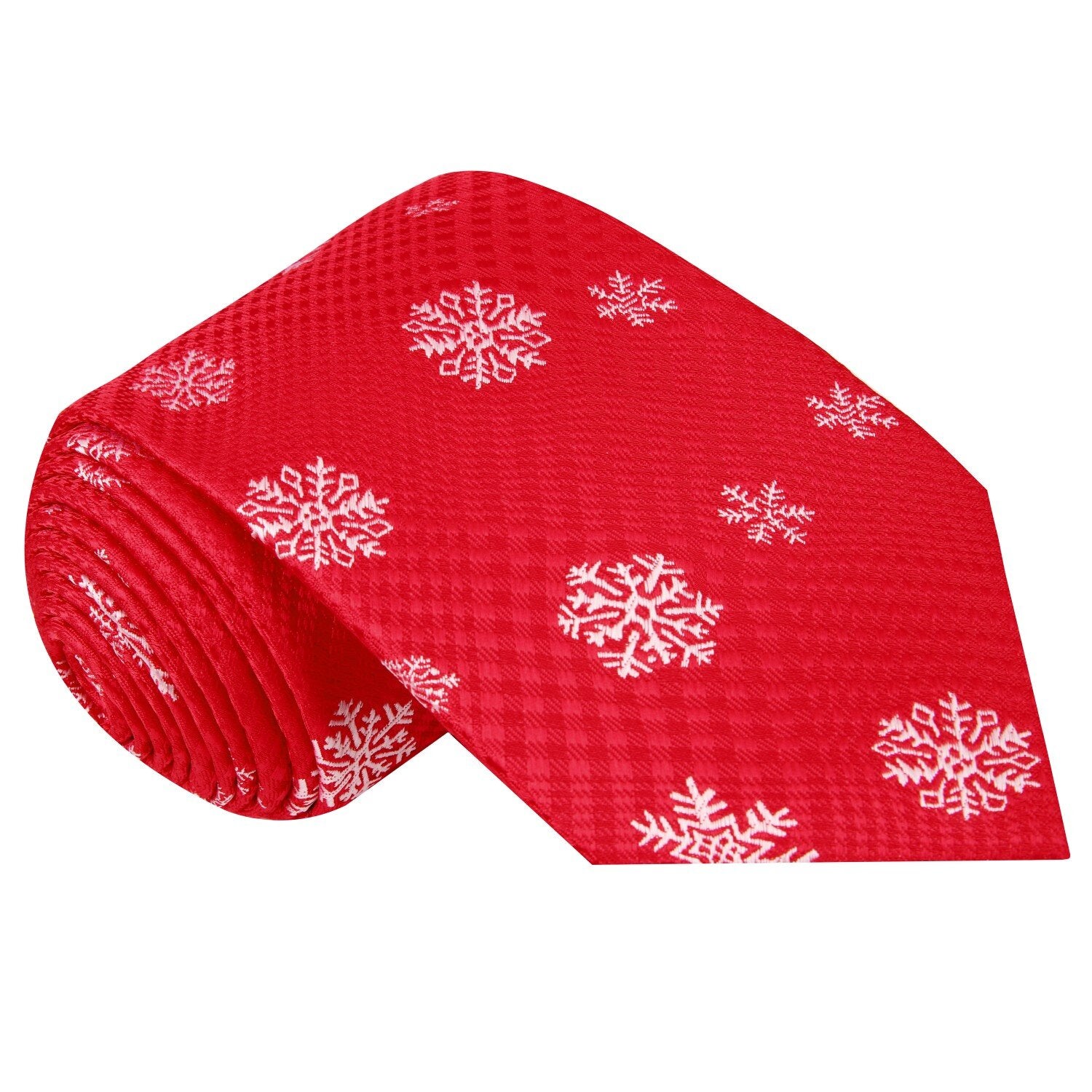 Red, Light Grey Plaid with Snowflake Tie 