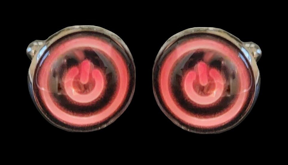 A Chrome, Red with Circle and Power Button Design Cuff-links||Red