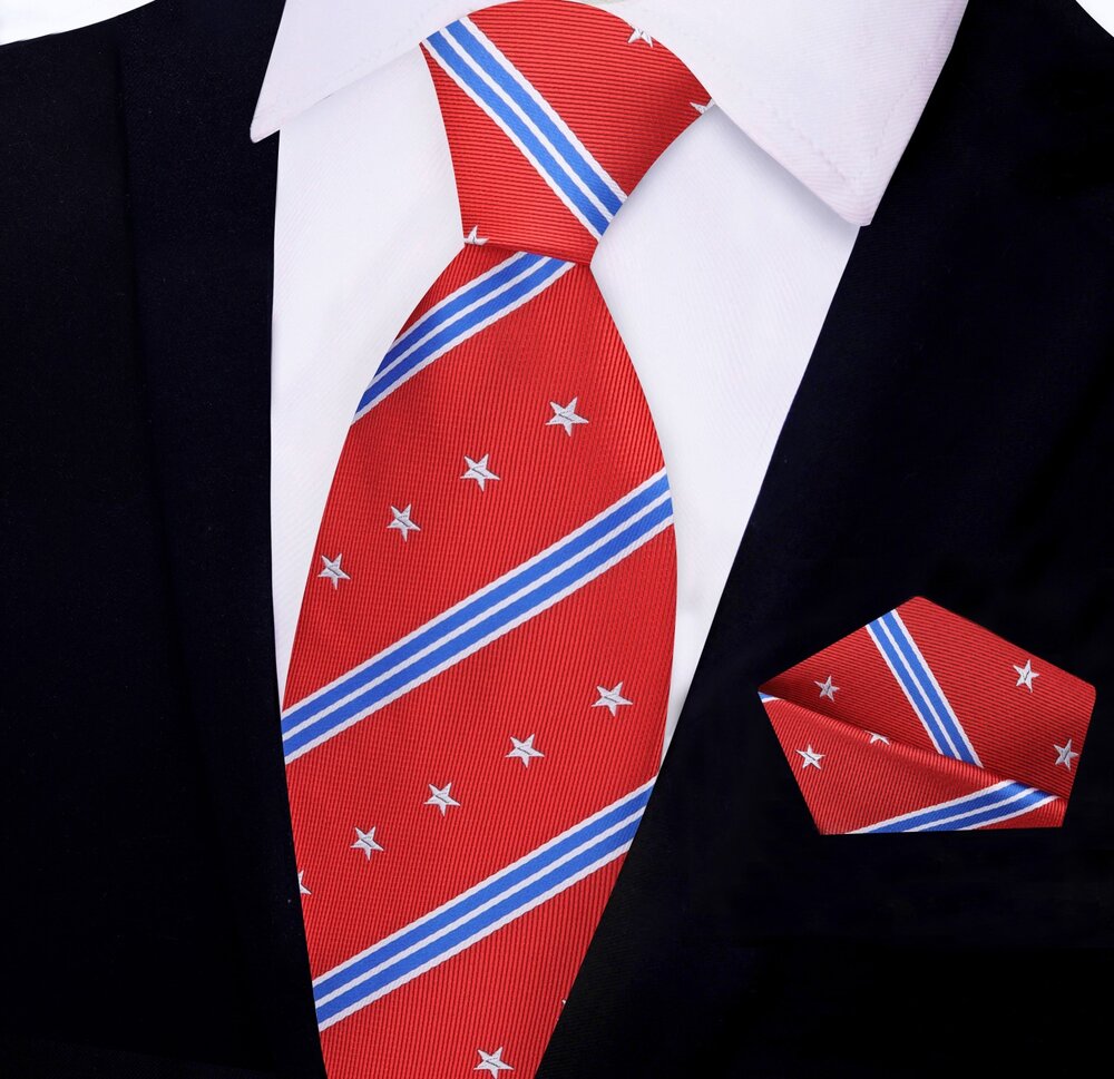 Red, Blue, White Stars and Stripes Tie and Square