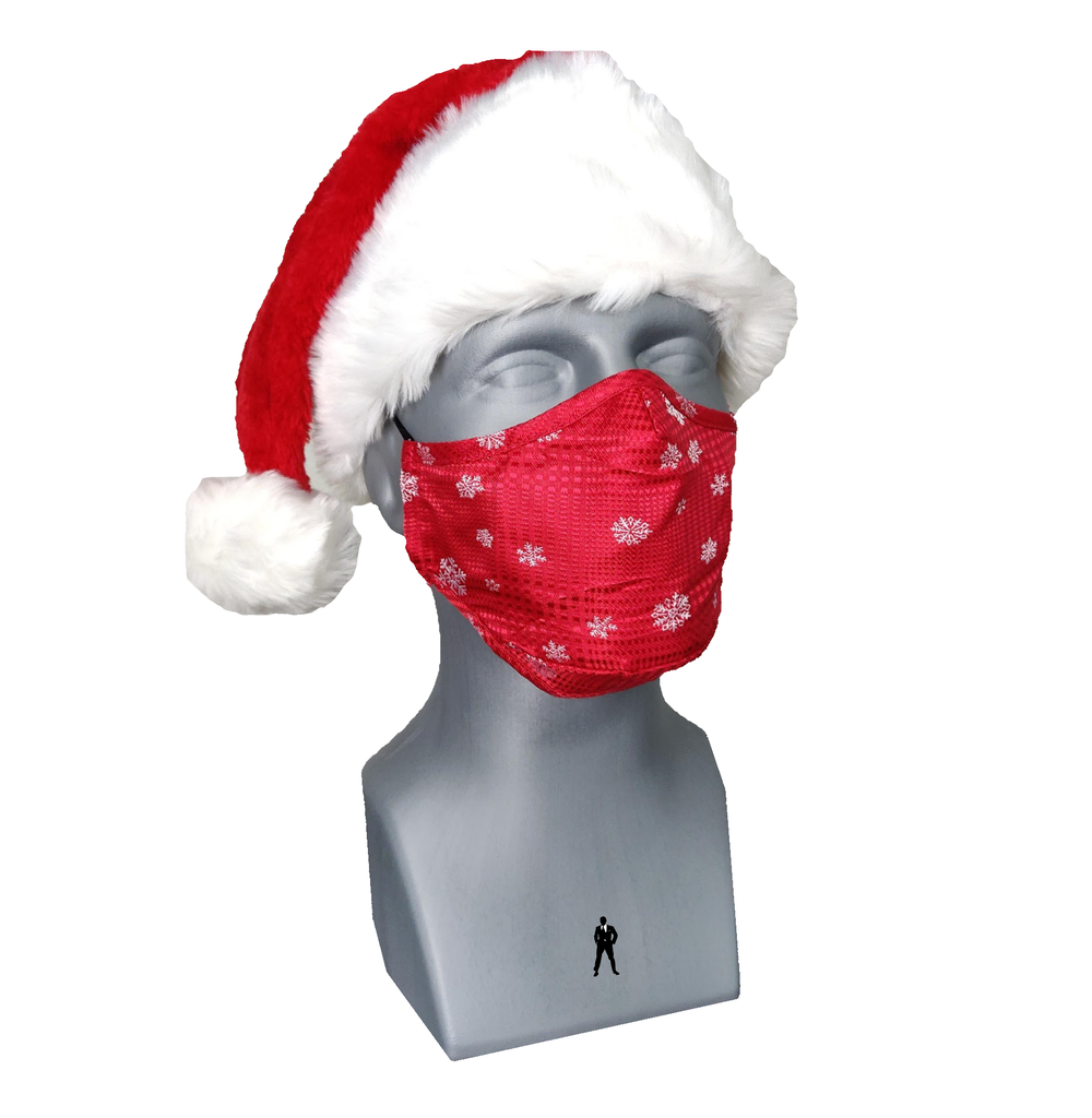 Red White Falling Snow Face Mask mannequin 2